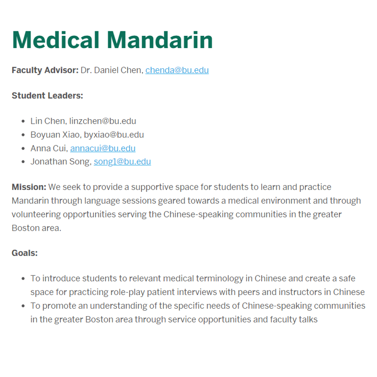 Chinese Organizations in Massachusetts - BU Medical Mandarin