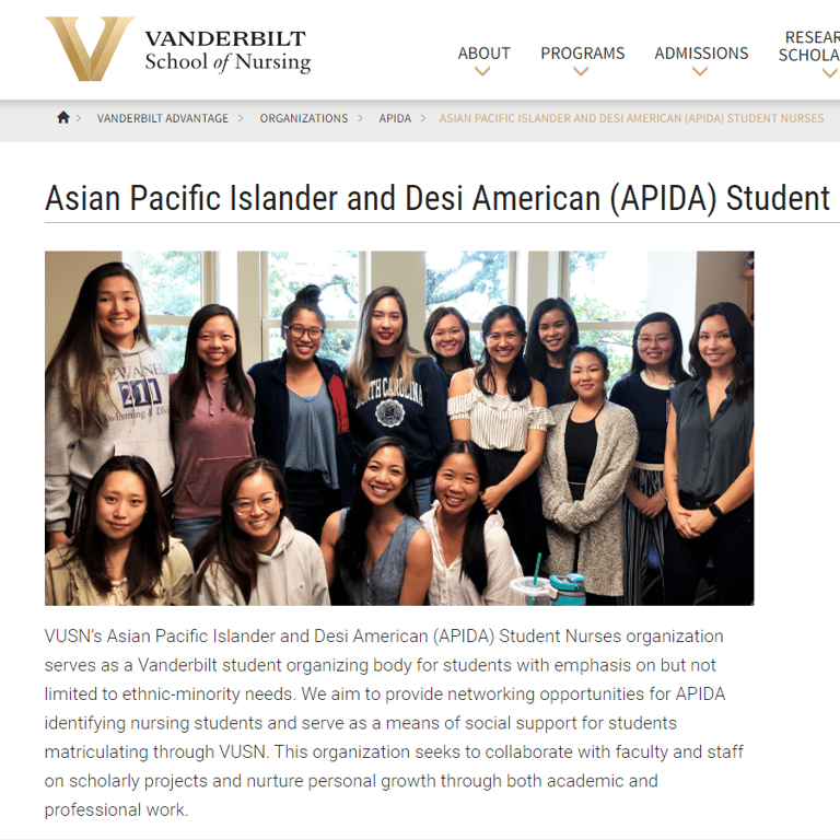 Mandarin Speaking Organization in Tennessee - Vanderbilt Asian Pacific Islander and Desi American Student Nurses